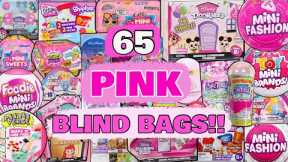 UNBOXING 65 PINK BLIND BAGS!! MINI VERSE! MINI BRANDS! DOORABLES! REAL LITTLES! L.O.L. SURPRISE!
