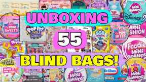 UNBOXING 55 BLIND BAGS!! SQUISHMALLOWS! MINI BRANDS! DOORABLES! REAL LITTLES! L.O.L. SURPRISE!