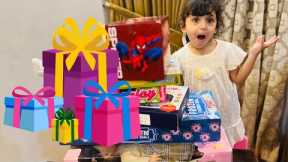 She is excited 😆 Unboxing her gifts 🎁